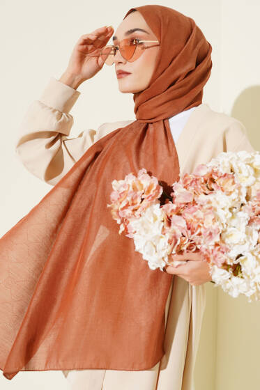 Desenli Monogram Şal Taba - Başörtüsü
