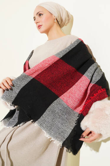 Desenli Omuz Şalı Bordo - Omuz Şalı