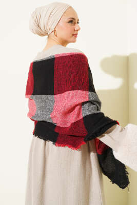 Desenli Omuz Şalı Bordo - Omuz Şalı