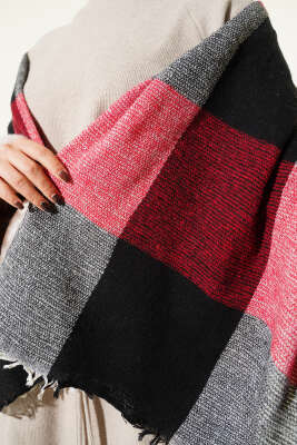 Desenli Omuz Şalı Bordo - Omuz Şalı