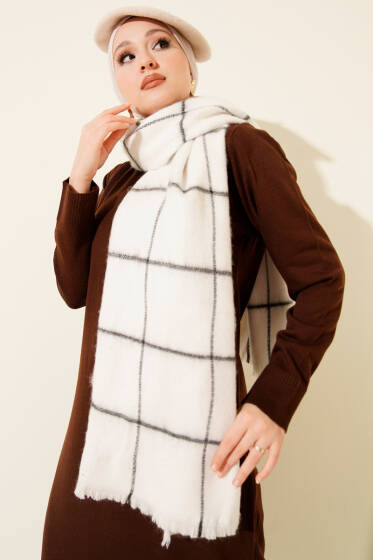 Desenli Omuz Şalı Ekru - Omuz Şalı