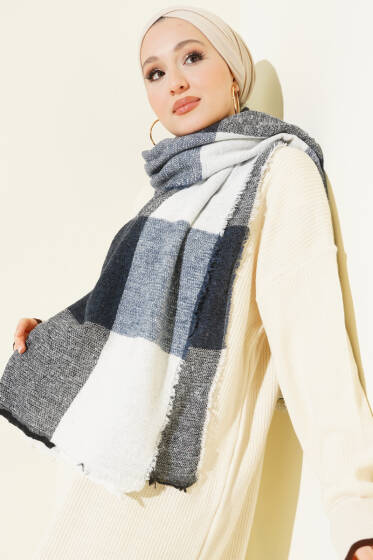 Desenli Omuz Şalı Lacivert - Omuz Şalı