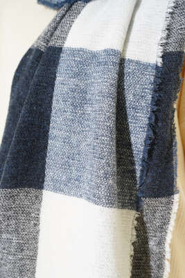 Desenli Omuz Şalı Lacivert - Omuz Şalı