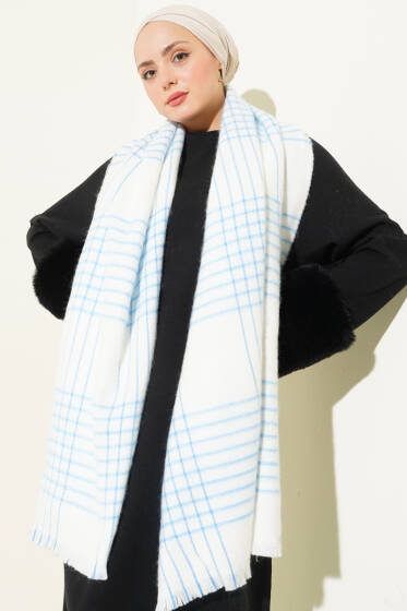 Desenli Omuz Şalı Mavi - Omuz Şalı