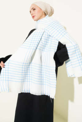 Desenli Omuz Şalı Mavi - Omuz Şalı