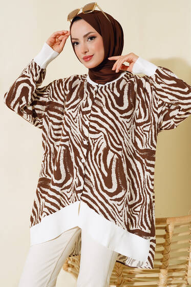 Desenli Oversize Gömlek Kahve - Gömlek