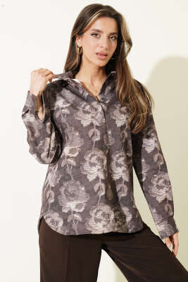 Desenli Oversize Gömlek Kahve - LEVURE