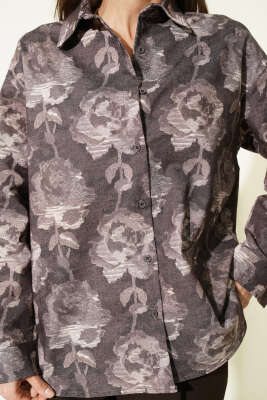 Desenli Oversize Gömlek Kahve - Kadın Giyim Modelleri