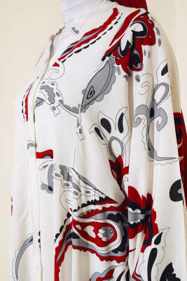 Desenli Patlı Elbise Ekru - Tesettür Elbise