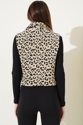 Desenli Peluş Kısa Yelek Bej - Kadın Giyim Modelleri