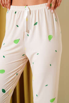 Desenli Pijama Bej - Kadın Pijama Takımı