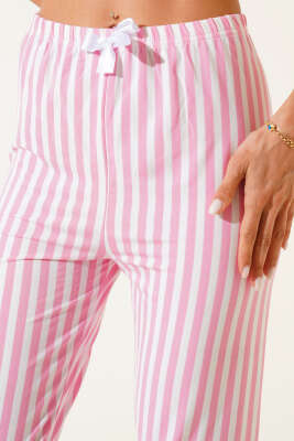 Desenli Pijama Çizgili Pembe - Kadın Pijama Takımı