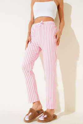 Desenli Pijama Çizgili Pembe 