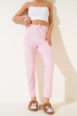 Desenli Pijama Çizgili Pembe - Pijama