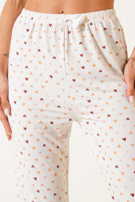 Desenli Pijama Ekru - Kadın Pijama Takımı