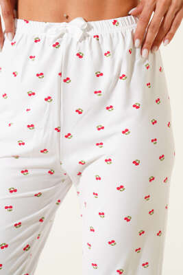 Desenli Pijama Kiraz Çiçegi - Kadın Pijama Takımı