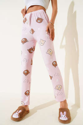 Desenli Pijama Pembe Kahve - Kadın Pijama Takımı