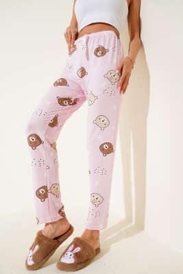 Desenli Pijama Pembe Kahve 