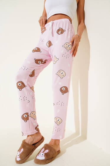 Desenli Pijama Pembe Kahve - Pijama