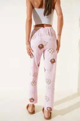 Desenli Pijama Pembe Kahve - Pijama