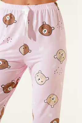 Desenli Pijama Pembe Kahve - Pijama