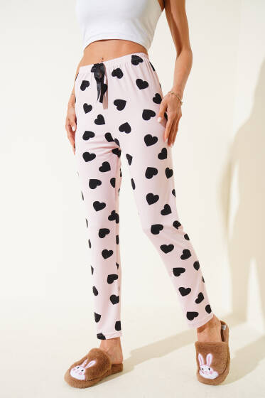 Desenli Pijama Pudra - Kadın Pijama Takımı