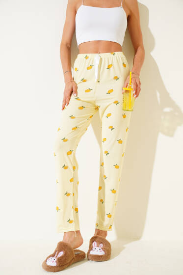 Desenli Pijama Sarı - Kadın Pijama Takımı