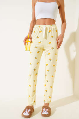 Desenli Pijama Sarı - Kadın Pijama Takımı