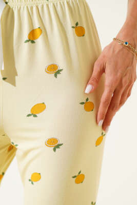 Desenli Pijama Sarı - Kadın Pijama Takımı