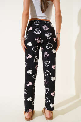 Desenli Pijama Siyah Pudra - Kadın Pijama Takımı