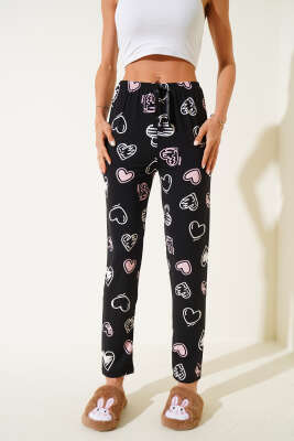 Desenli Pijama Siyah Pudra 