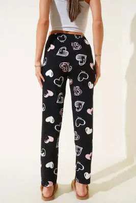 Desenli Pijama Siyah Pudra - Pijama