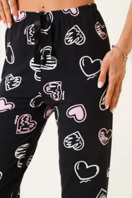 Desenli Pijama Siyah Pudra - Pijama