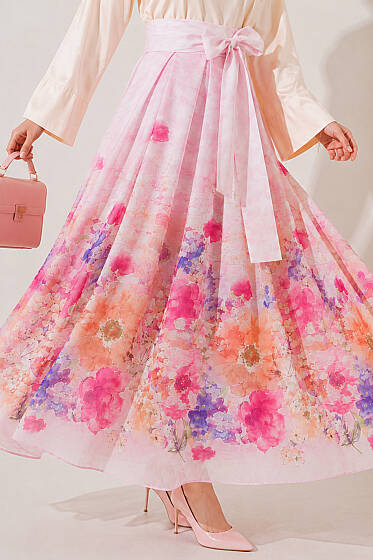 Desenli Pileli Etek Pembe - Etek