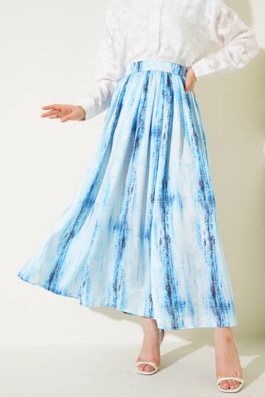 Desenli Pileli Saten Etek Bebe Mavi - Etek