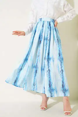 Desenli Pileli Saten Etek Bebe Mavi - Uzun Etek