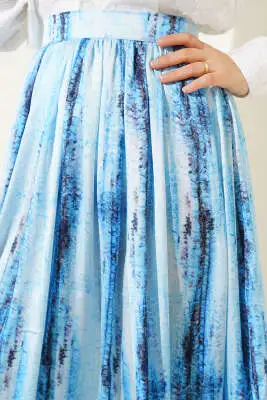 Desenli Pileli Saten Etek Bebe Mavi - Uzun Etek