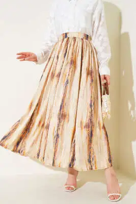 Desenli Pileli Saten Etek Sarı 