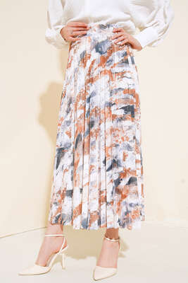 Desenli Piliseli Etek Hardal 