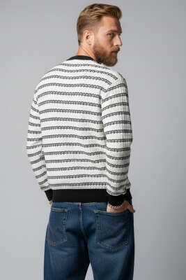 Desenli Polo Yaka Örme Erkek Sweatshirt Siyah - Erkek Sweatshirt