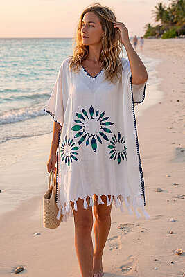 Desenli Püskül Detaylı Pareo Asorti 1 - MAHİR HAVLU