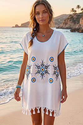 Desenli Püskül Detaylı Pareo Asorti 4 - MAHİR HAVLU