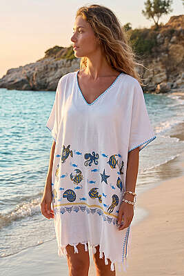 Desenli Püskül Detaylı Pareo Asorti 5 - MAHİR HAVLU