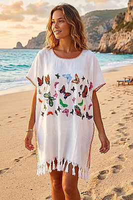 Desenli Püskül Detaylı Pareo Asorti 6 - MAHİR HAVLU