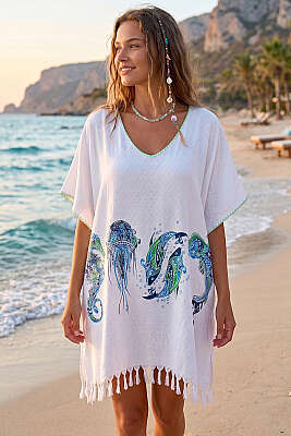 Desenli Püskül Detaylı Pareo Asorti 7 - MAHİR HAVLU