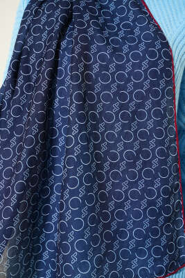 Desenli Ribanalı Demore Şal Lacivert Bordo - Günün Seçilenleri