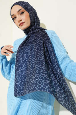 Desenli Ribanalı Demore Şal Lacivert Füme - VERTU (NYD TEKSTİL)