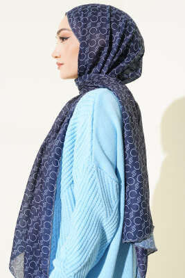 Desenli Ribanalı Demore Şal Lacivert Füme - Günün Seçilenleri