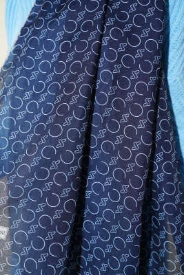 Desenli Ribanalı Demore Şal Lacivert Gri - Başörtüsü