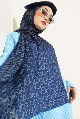 Desenli Ribanalı Demore Şal Lacivert - Günün Seçilenleri